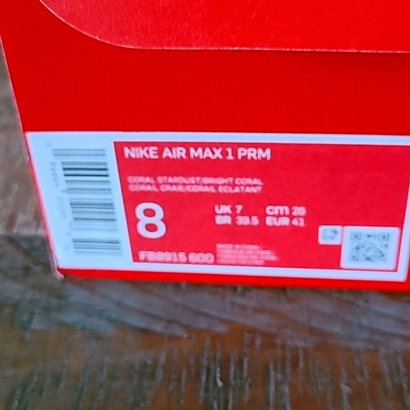 NIB: Nike Air Max 1 PRM 8M(9.5W) Coral Stardust/Oxen Brown/Sail/Bright Coral - Picture 10 of 11